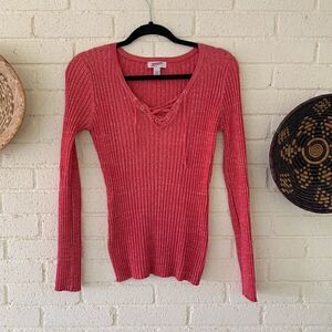 Arizona Jeans Ribbed Lace Up Top